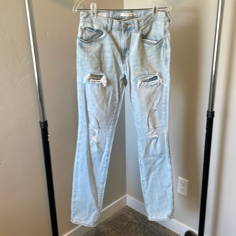 PacSun light blue distressed jeans stacked skinny 30x32